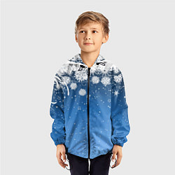 Ветровка с капюшоном детская Снежный узор на синем фоне, цвет: 3D-черный — фото 2