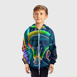 Ветровка с капюшоном детская Неоновые лампы - коллаж, цвет: 3D-белый — фото 2