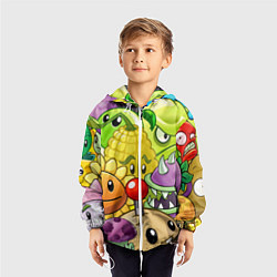 Ветровка с капюшоном детская Растения против зомби, цвет: 3D-белый — фото 2