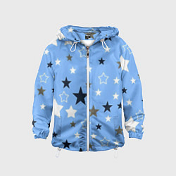 Ветровка с капюшоном детская Звёзды на голубом фоне, цвет: 3D-белый