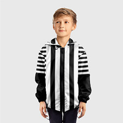 Ветровка с капюшоном детская Черно белый узор в полоску, цвет: 3D-черный — фото 2