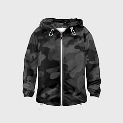 Ветровка с капюшоном детская Черный ночной камуфляж, цвет: 3D-белый