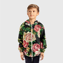 Ветровка с капюшоном детская Цветы на черном фоне, цвет: 3D-белый — фото 2