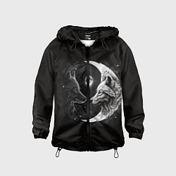 Ветровка с капюшоном детская Волки инь-янь луна, цвет: 3D-черный