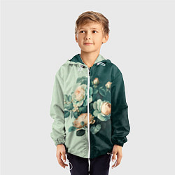 Ветровка с капюшоном детская Розы на зеленом фоне, цвет: 3D-белый — фото 2