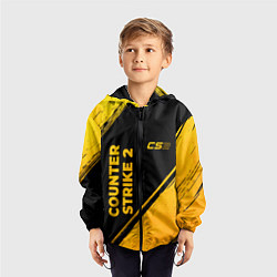 Ветровка с капюшоном детская Counter Strike 2 - gold gradient: надпись, символ, цвет: 3D-черный — фото 2