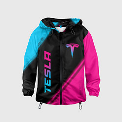 Ветровка с капюшоном детская Tesla - neon gradient: надпись, символ, цвет: 3D-черный