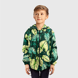 Ветровка с капюшоном детская Листья узор тропический, цвет: 3D-черный — фото 2