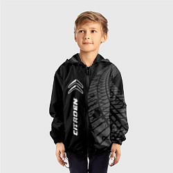 Ветровка с капюшоном детская Citroen speed на темном фоне со следами шин: по-ве, цвет: 3D-черный — фото 2