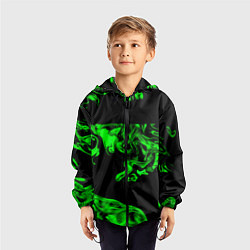 Ветровка с капюшоном детская Зеленый светящийся дым, цвет: 3D-черный — фото 2
