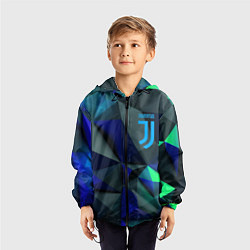 Ветровка с капюшоном детская Juventus blue abstract logo, цвет: 3D-черный — фото 2