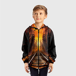 Ветровка с капюшоном детская Железная дорога на закате, цвет: 3D-черный — фото 2