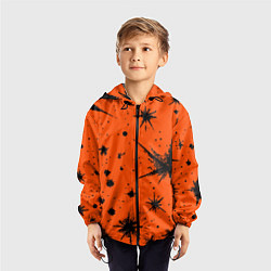 Ветровка с капюшоном детская Огненный оранжевый абстракция, цвет: 3D-черный — фото 2