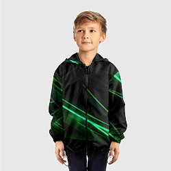 Ветровка с капюшоном детская Green lines black backgrouns, цвет: 3D-черный — фото 2