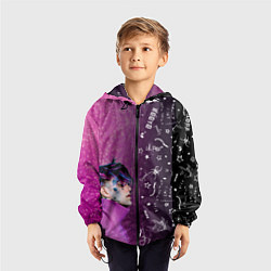 Ветровка с капюшоном детская Лил Пип тату фиолетовый, цвет: 3D-черный — фото 2