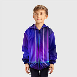 Ветровка с капюшоном детская Neon glow - vaporwave - strips, цвет: 3D-черный — фото 2