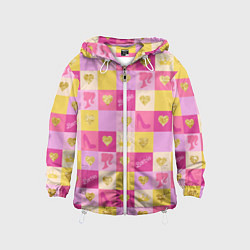 Ветровка с капюшоном детская Барби: желтые и розовые квадраты паттерн, цвет: 3D-белый