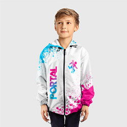 Ветровка с капюшоном детская Portal neon gradient style вертикально, цвет: 3D-черный — фото 2