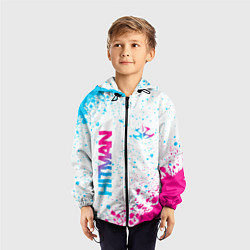 Ветровка с капюшоном детская Hitman neon gradient style вертикально, цвет: 3D-черный — фото 2