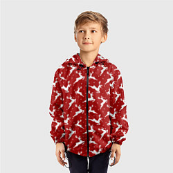 Ветровка с капюшоном детская Красный паттерн с новогодними оленями, цвет: 3D-черный — фото 2