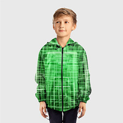 Ветровка с капюшоном детская Зелёные неоновые полосы киберпанк, цвет: 3D-черный — фото 2