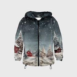 Детская ветровка Зимний пейзаж с елями и снегом