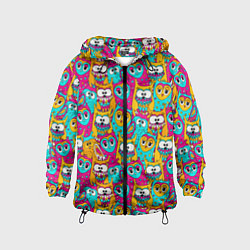 Ветровка с капюшоном детская Разноцветные совы, цвет: 3D-черный