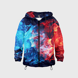 Ветровка с капюшоном детская Синяя красная ледянная абстракция, цвет: 3D-черный
