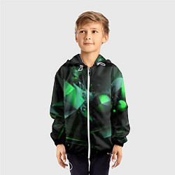 Ветровка с капюшоном детская Геометрическая текстурная зеленая абстракция, цвет: 3D-белый — фото 2