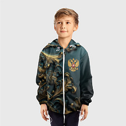 Ветровка с капюшоном детская Герб России и бирюзовый фон, цвет: 3D-белый — фото 2