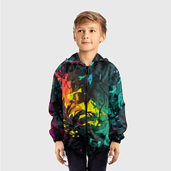 Ветровка с капюшоном детская Яркие разноцветные абстрактные листья, цвет: 3D-черный — фото 2