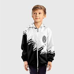 Ветровка с капюшоном детская Juventus black sport texture, цвет: 3D-белый — фото 2