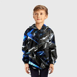 Ветровка с капюшоном детская Синие и серебряные вставки абстракции, цвет: 3D-черный — фото 2