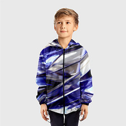 Ветровка с капюшоном детская Синие и белые полосы абстракции, цвет: 3D-черный — фото 2
