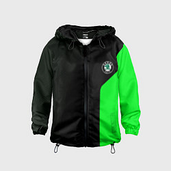 Ветровка с капюшоном детская Skoda pattern sport green, цвет: 3D-черный