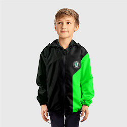 Ветровка с капюшоном детская Skoda pattern sport green, цвет: 3D-черный — фото 2