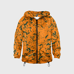 Ветровка с капюшоном детская Оранжевый с брызгами зеленой краски, цвет: 3D-черный