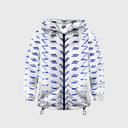 Ветровка с капюшоном детская Чёрные и синие полосы на белом фоне, цвет: 3D-черный