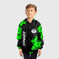 Ветровка с капюшоном детская Daewoo green sport hexagon, цвет: 3D-черный — фото 2