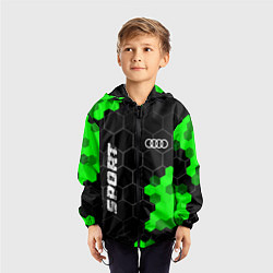 Ветровка с капюшоном детская Audi green sport hexagon, цвет: 3D-черный — фото 2