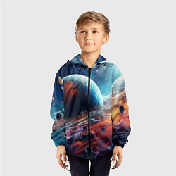 Ветровка с капюшоном детская Космос фантастическая планета, цвет: 3D-черный — фото 2