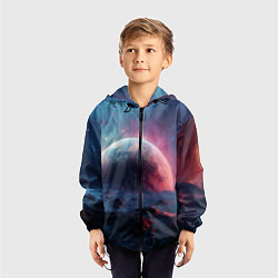 Ветровка с капюшоном детская Фантастика космос и планета, цвет: 3D-черный — фото 2