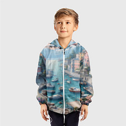Ветровка с капюшоном детская Гавань с лодками, цвет: 3D-белый — фото 2