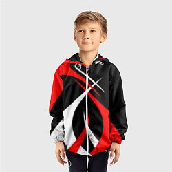 Ветровка с капюшоном детская Красные и белые линии, цвет: 3D-белый — фото 2