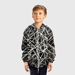Ветровка с капюшоном детская Белые хаотичные линии на чёрном фоне, цвет: 3D-белый — фото 2