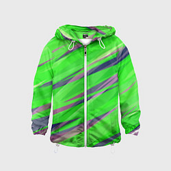 Ветровка с капюшоном детская Зелёный и фиолетовый абстрактные полосы, цвет: 3D-белый