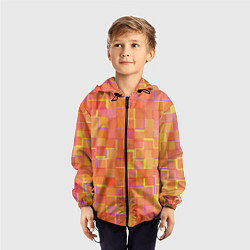Ветровка с капюшоном детская Россыпь оранжевых квадратов, цвет: 3D-черный — фото 2