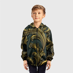Ветровка с капюшоном детская Золотые старые темные узоры, цвет: 3D-черный — фото 2