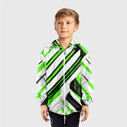 Ветровка с капюшоном детская Чёрно-зелёные полосы на белом фоне, цвет: 3D-белый — фото 2