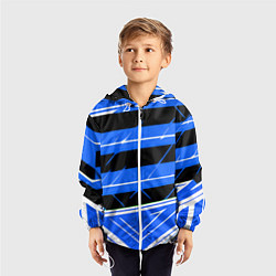 Ветровка с капюшоном детская Чёрно-белые полосы на синем фоне, цвет: 3D-белый — фото 2